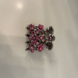 Floral Pink and Silver Hair Clip